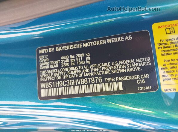 WBS1H9C36HV887876 2017 BMW M2 Blue 