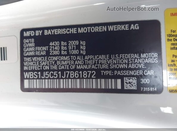 WBS1J5C51J7B61872 2018 BMW M2 White 