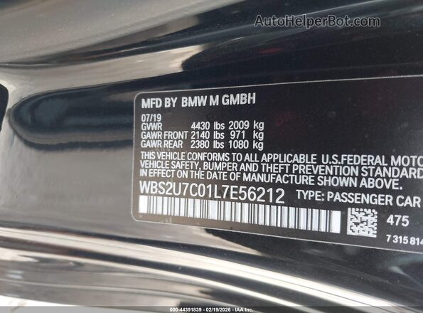 WBS2U7C01L7E56212 2020 BMW M2 Black ძრავის განყოფილების ხედი