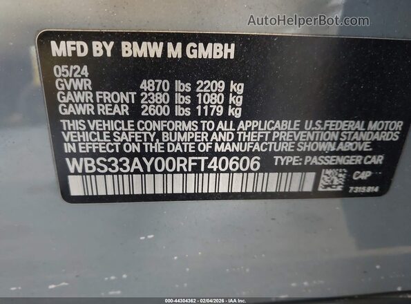 WBS33AY00RFT40606 2024 BMW M3 Серый Вид подкапотного пространства