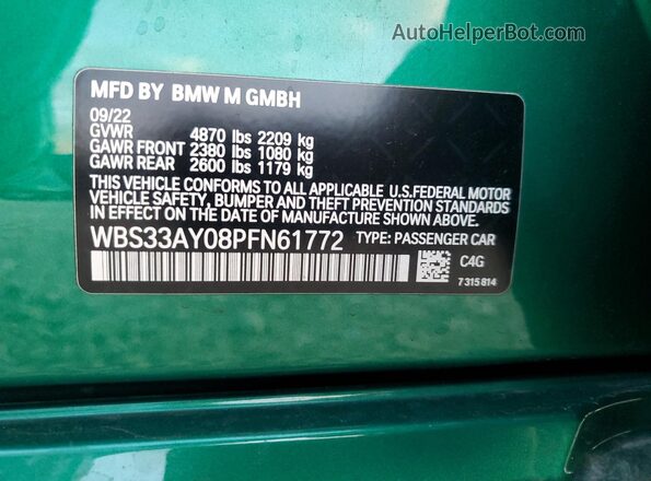 WBS33AY08PFN61772 2023 BMW M3 Зеленый Вид подкапотного пространства