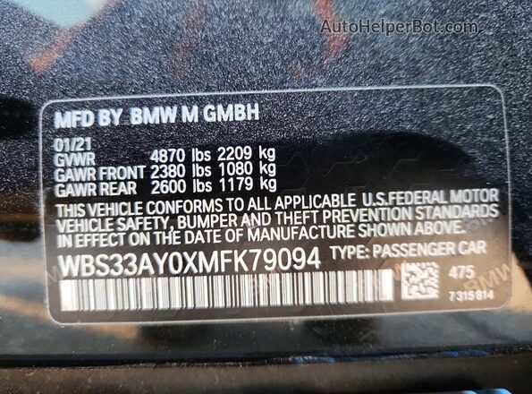 WBS33AY0XMFK79094 2021 BMW M3 Black 