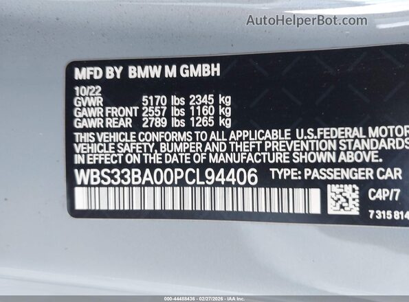 WBS33BA00PCL94406 2023 BMW M4 Gray ძრავის განყოფილების ხედი