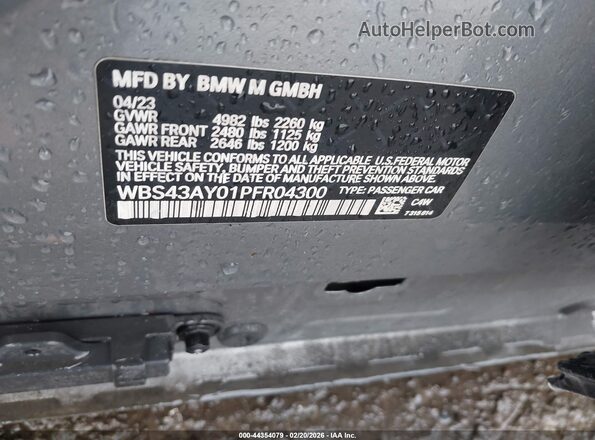 WBS43AY01PFR04300 2023 BMW M3 Gray Vista del compartimento del motor