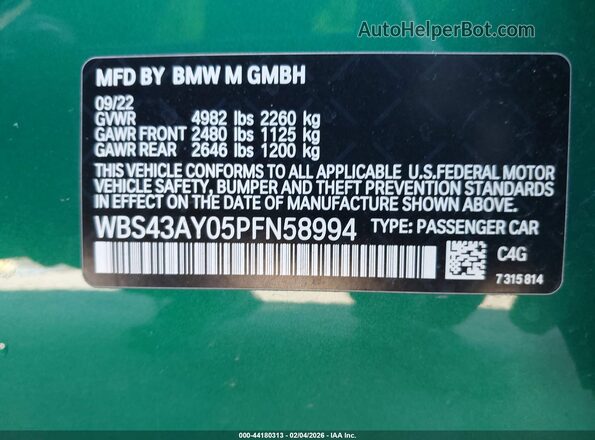 WBS43AY05PFN58994 2023 BMW M3 Green Շարժիչի բաժամունքի տեսք