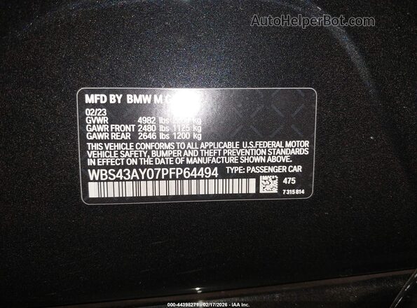 WBS43AY07PFP64494 2023 BMW M3 Black ძრავის განყოფილების ხედი