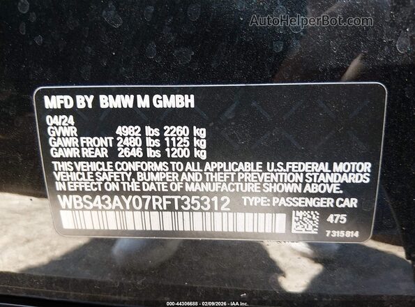WBS43AY07RFT35312 2024 BMW M3 Black ძრავის განყოფილების ხედი