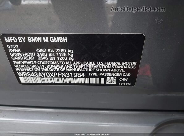 WBS43AY0XPFN31984 2023 BMW M3 Серый 