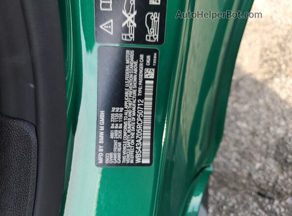 WBS43AZ05RCP50712 2024 BMW M4 Green Vista de la etiqueta del VIN