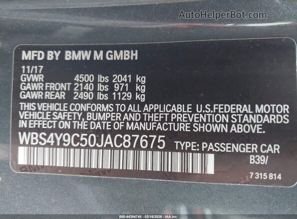 WBS4Y9C50JAC87675 2018 BMW M4 Gray ძრავის განყოფილების ხედი