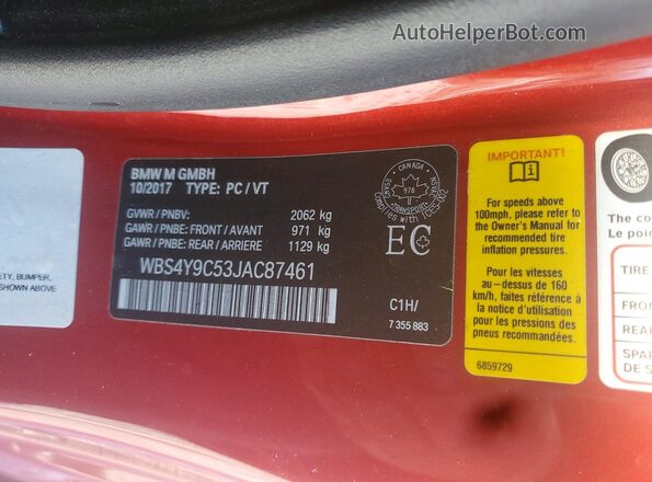 WBS4Y9C53JAC87461 2018 BMW M4 Orange 