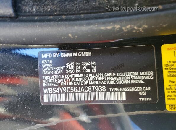 WBS4Y9C56JAC87938 2018 BMW M4 Black VIN կոդի պիտակի տեսք