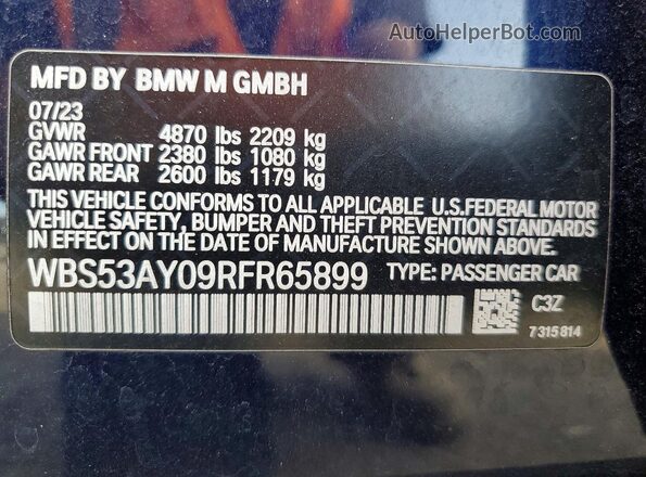 WBS53AY09RFR65899 2024 BMW M3 Blue Engine compartment view
