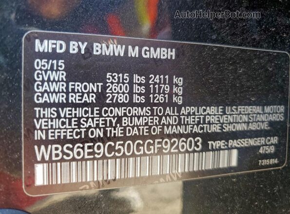 WBS6E9C50GGF92603 2016 BMW M6 Black Vista del compartimento del motor