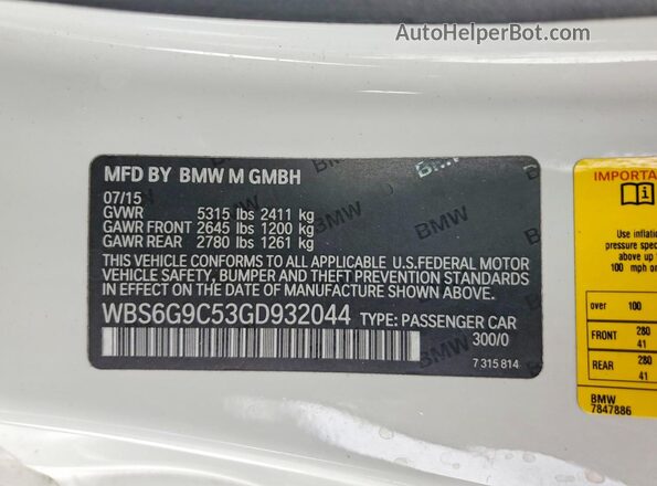 WBS6G9C53GD932044 2016 BMW M6 White Engine compartment view