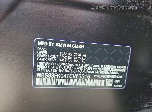 WBS83FK04TCV63316 2026 BMW M5 Black Engine compartment view