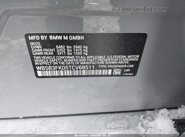 WBS83FK05TCV68511 2026 BMW M5 Gray Engine compartment view