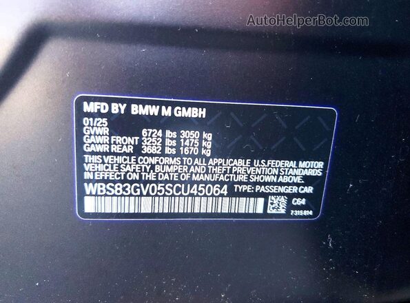WBS83GV05SCU45064 2025 BMW M5 Charcoal Widok naklejki z numerem VIN