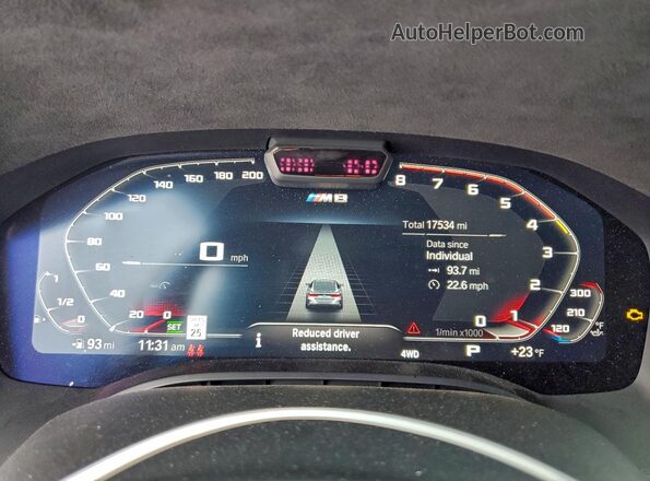 WBSAE0C06PCL70372 2023 BMW M8 Green Instrument cluster view
