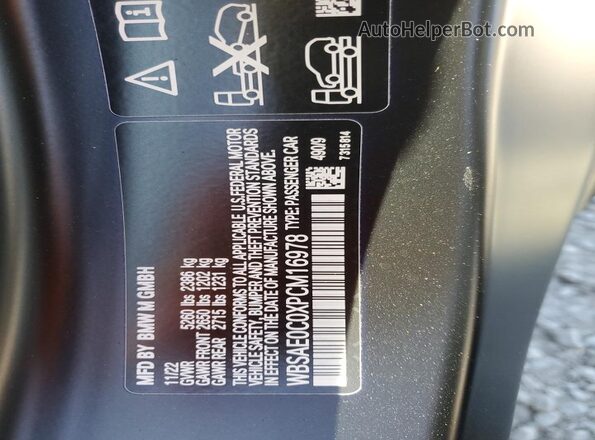 WBSAE0C0XPCM16978 2023 BMW M8 Black VIN sticker view