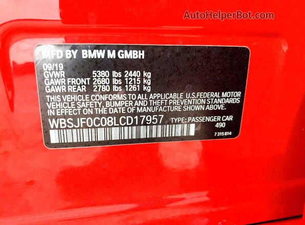 WBSJF0C08LCD17957 2020 BMW M5 Red Widok komory silnika
