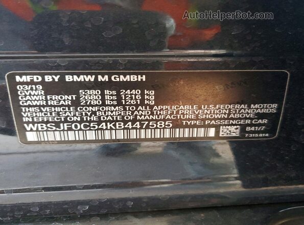 WBSJF0C54KB447585 2019 BMW M5 Black ძრავის განყოფილების ხედი