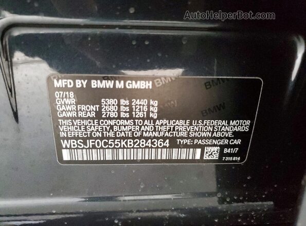 WBSJF0C55KB284364 2019 BMW M5 Charcoal Vista de la etiqueta del VIN