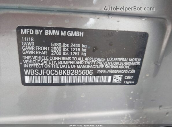 WBSJF0C58KB285606 2019 BMW M5 Silver 