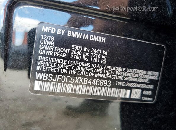 WBSJF0C5XKB446893 2019 BMW M5 Black Вид підкапотного простору