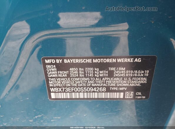 WBX73EF00S5094268 2025 BMW X1 Blue Widok komory silnika