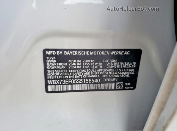 WBX73EF05S5156540 2025 BMW X1 White Vista de la etiqueta del VIN