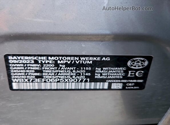 WBX73EF06P5X90771 2023 BMW X1 Silver Vista de la etiqueta del VIN