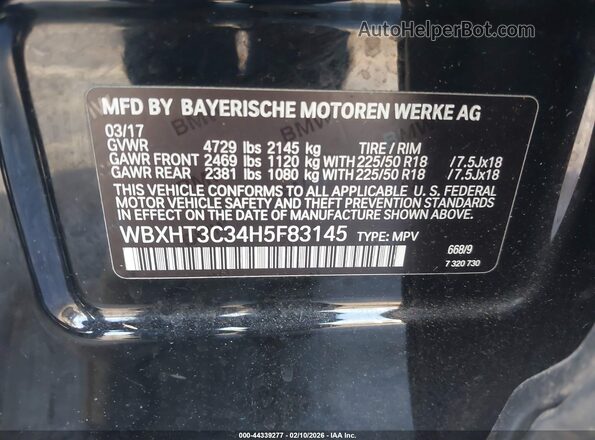 WBXHT3C34H5F83145 2017 BMW X1 Черный Вид подкапотного пространства
