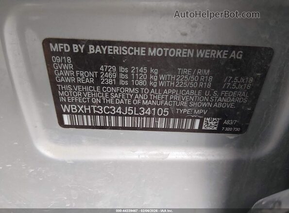 WBXHT3C34J5L34105 2018 BMW X1 Silver ძრავის განყოფილების ხედი
