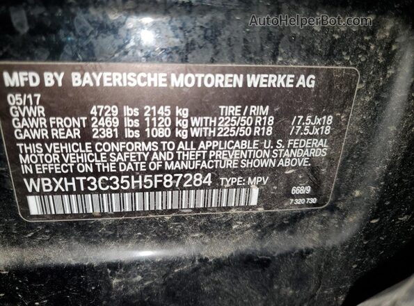 WBXHT3C35H5F87284 2017 BMW X1 Черный Вид наклейки с VIN-кодом