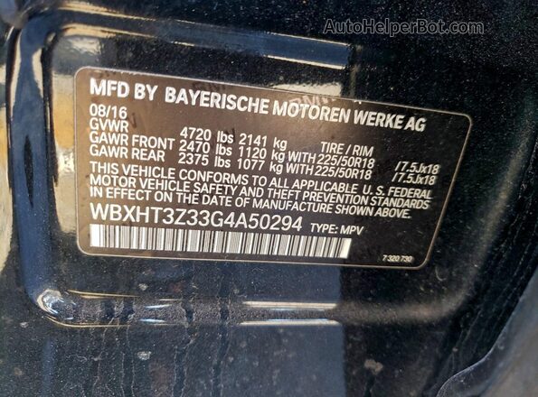 WBXHT3Z33G4A50294 2016 BMW X1 Black Vista de la etiqueta del VIN