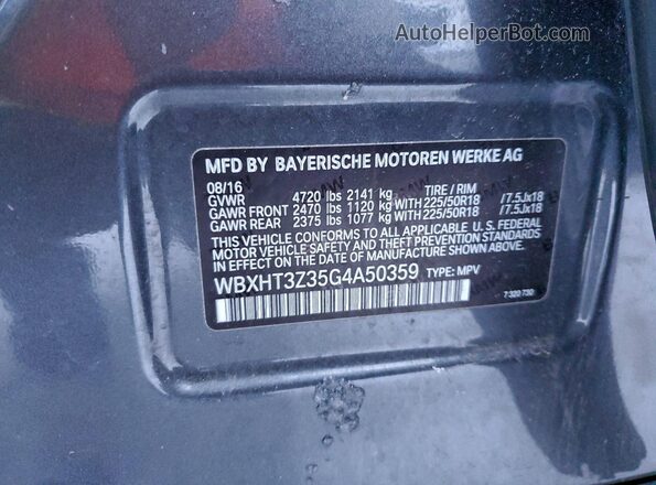WBXHT3Z35G4A50359 2016 BMW X1 Gray Widok wnętrza 360 stopni