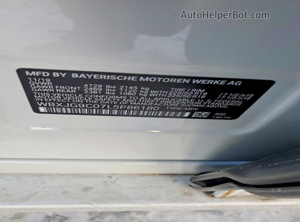 WBXJG9C07L5P86180 2020 BMW X1 White 