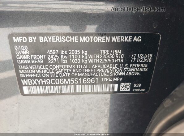 WBXYH9C06M5S16961 2021 BMW X2 Gray 