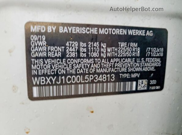 WBXYJ1C00L5P34813 2020 BMW X2 White VIN sticker view