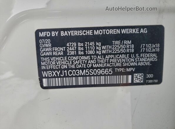 WBXYJ1C03M5S09665 2021 BMW X2 White VIN կոդի պիտակի տեսք
