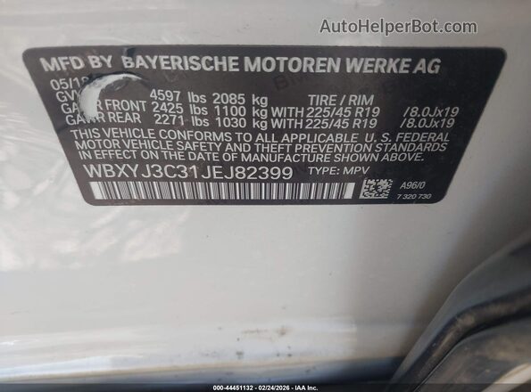 WBXYJ3C31JEJ82399 2018 BMW X2 White 