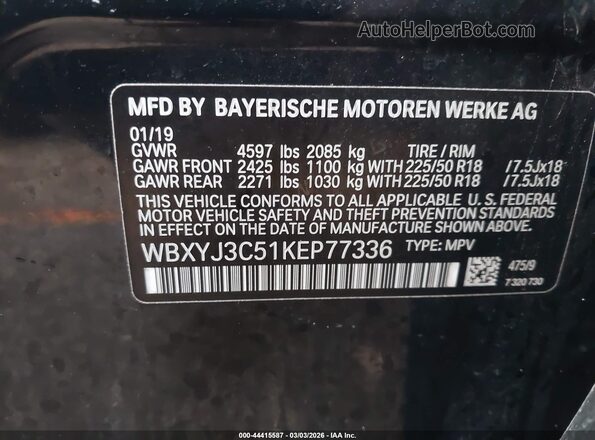 WBXYJ3C51KEP77336 2019 BMW X2 Black ძრავის განყოფილების ხედი