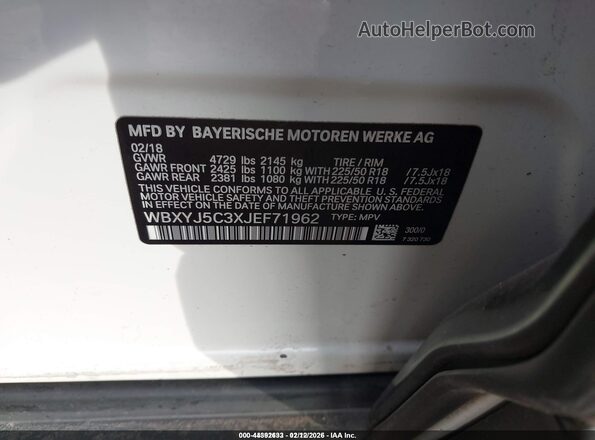 WBXYJ5C3XJEF71962 2018 BMW X2 White 