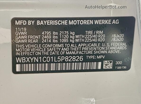 WBXYN1C01L5P82826 2020 BMW X2 White 