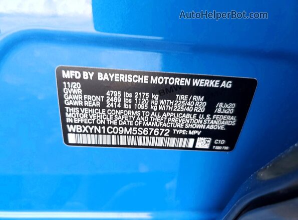 WBXYN1C09M5S67672 2021 BMW X2 Синий Вид наклейки с VIN-кодом