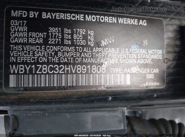WBY1Z8C32HV891808 2017 BMW I3 White ძრავის განყოფილების ხედი