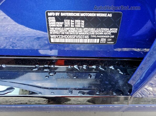 WBY23HD06SFV50746 2025 BMW I4 Blue Շարժիչի բաժամունքի տեսք