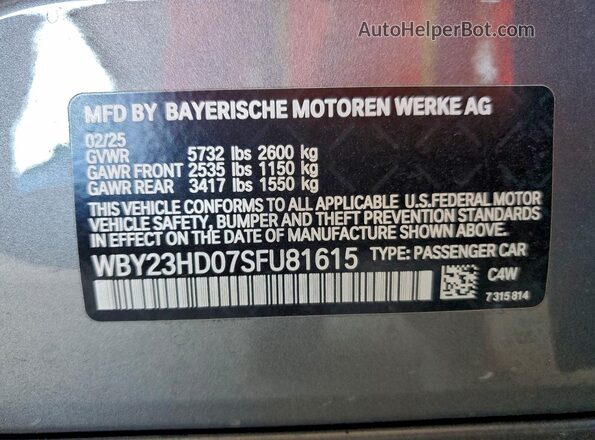 WBY23HD07SFU81615 2025 BMW I4 Gray VIN კოდის სტიკერის ხედი