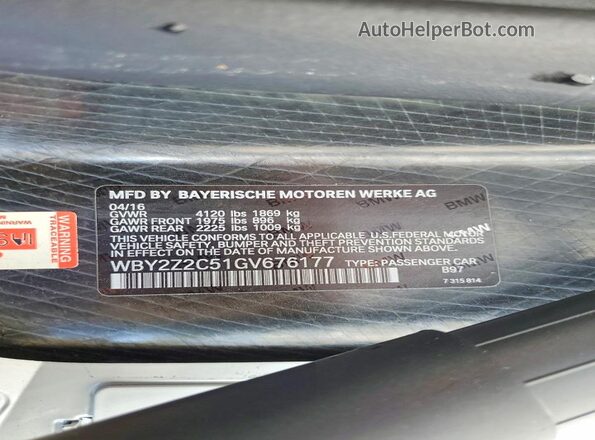 WBY2Z2C51GV676177 2016 BMW I8 Белый Вид подкапотного пространства